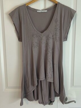 Superfine tunic length tee dusty purple floral festival bohemian cottage